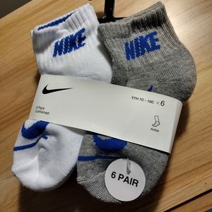 Nike Cushioned 6 Pair Ankle Multi-Pack Socks YTH 7C-10C NWT